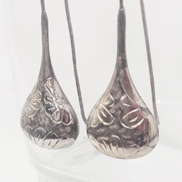 Vintage Sterling Silver Long Drop Earrings - Picture 3 of 6